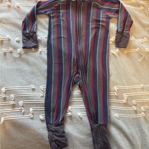Little Sleepies Navy and Red Striped Footie Pajamas